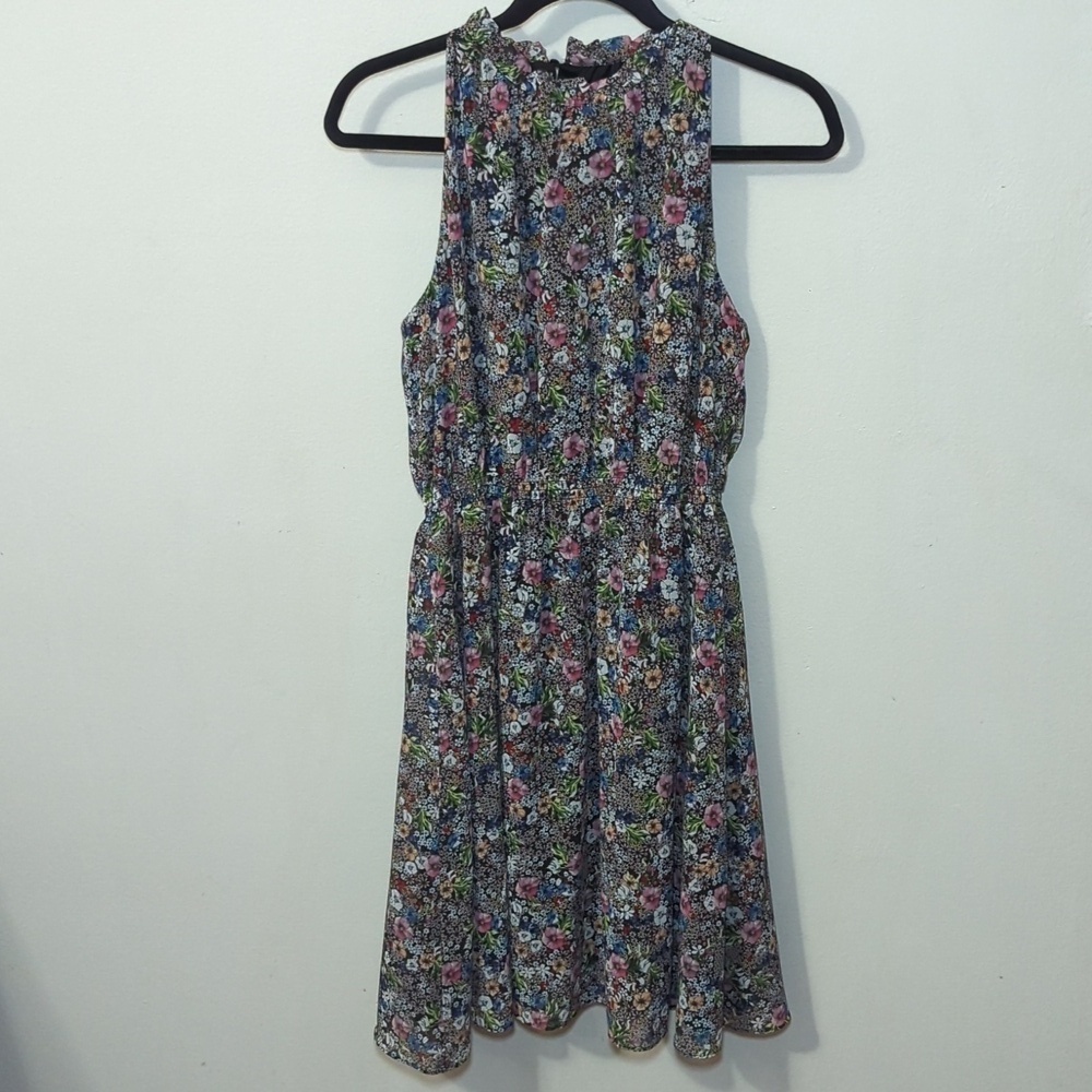H&M Floral Blouson Dress Sleeveless Ruffle Neckline NEW Women's Size 12